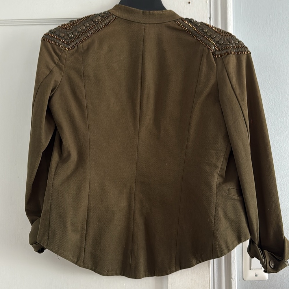 La Rok Luxe Olive Green Tuxedo StyleStudded Jacket - Picture 3 of 3
